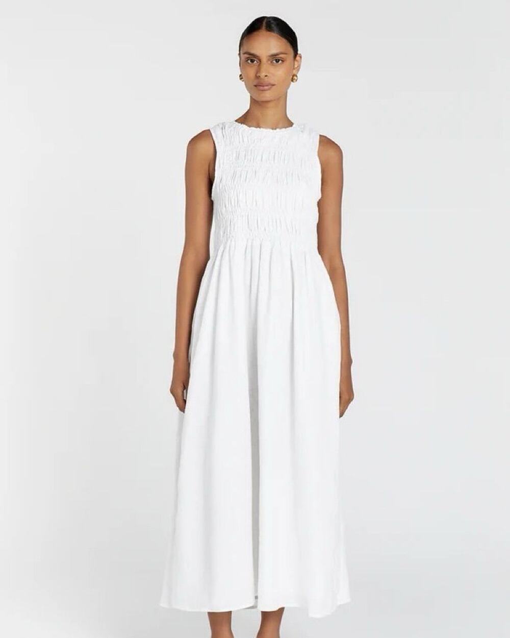 MNG Mango 100% Organic Cotton Tiered Midi Dress Cream Large